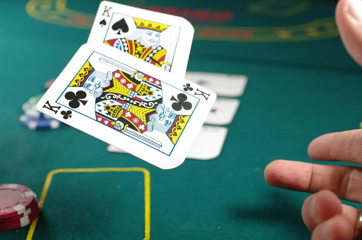 Card game in progress at a casino table