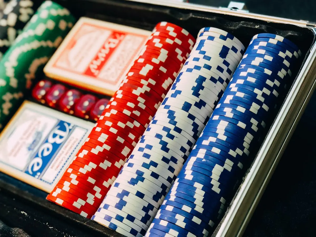 Stacks of colourful casino chips