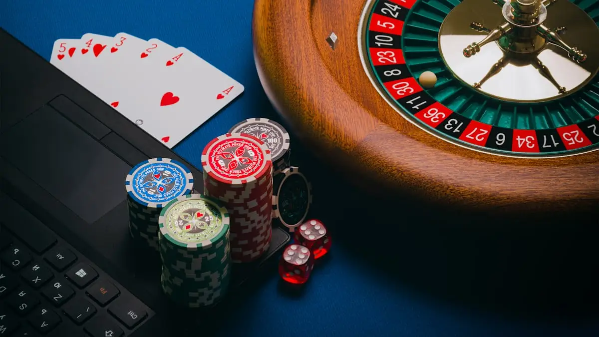 Roulette table with chips and playing cards